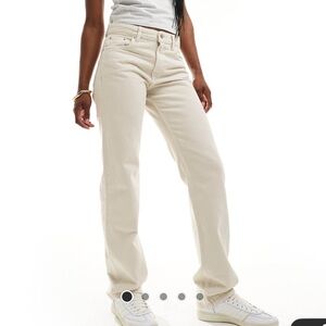 Pull&Bear Cream Straight Leg Jeans High-Waisted